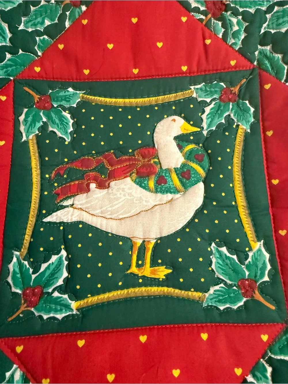 Holiday Goose Quilted Pillow Cover - Green and Red